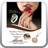 Full page ad featuring chocolate diamonds for Oro Diamante in St. Maarten.