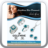 Full page ad for Goldmine in Jamaica featuring Sandra Biachi branded Caribbean Blue Diamonds.